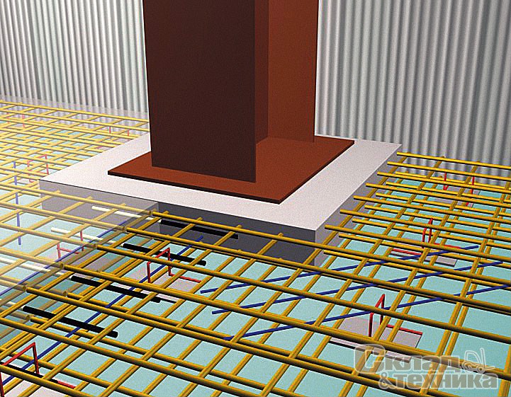 Конструкция армирования монолитной ж/б плиты пола у крайней колонны