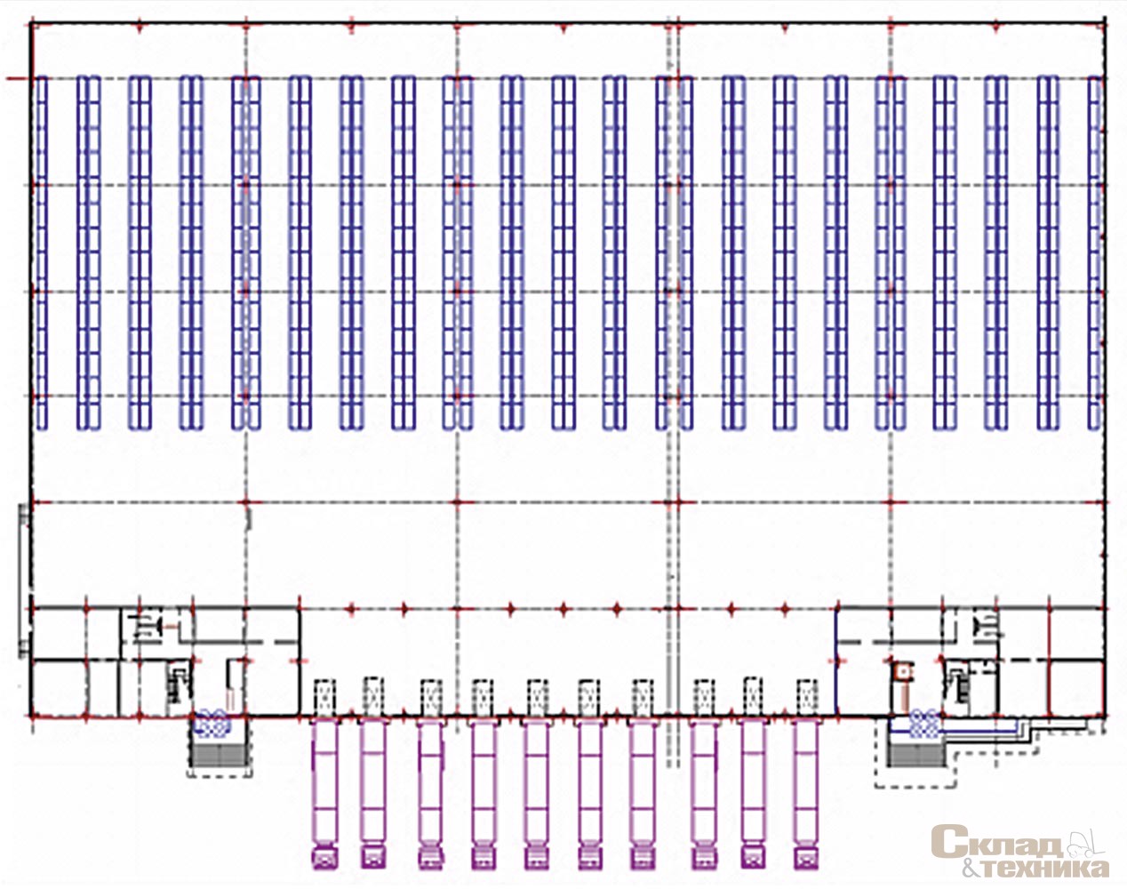 Рис. 13. [b]Традиционный склад с возвратными товарными потоками общей площадью порядка 9600 м[sup]2[/sup][/b]
