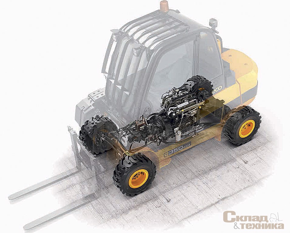 Гидростатический привод полноприводной модели JCB Teletruk TLT 35D 4x4